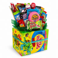 CandyCakeExplosion large sweets bouquet featuring assorted candy bars, chocolates, and treats in a festive gift box.