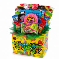 CandyCakeExplosion large sweets bouquet featuring assorted candy bars, Hubba Bubba, and Sour Patch Kids gift box