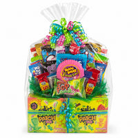 CandyCakeExplosion large sweets bouquet featuring assorted chocolate bars, candy, and Sour Patch Kids in a gift wrap.