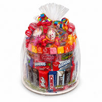 CandyCakeExplosion Small Full Of Sunshine candy cake featuring assorted chocolates and sweets in a tiered gift display.